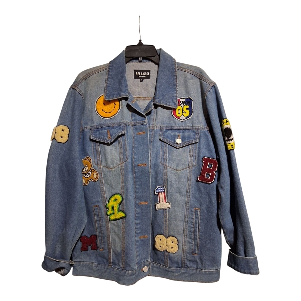 Bee & Ceci Premium Denim Patched Oversized Trucker Jacket